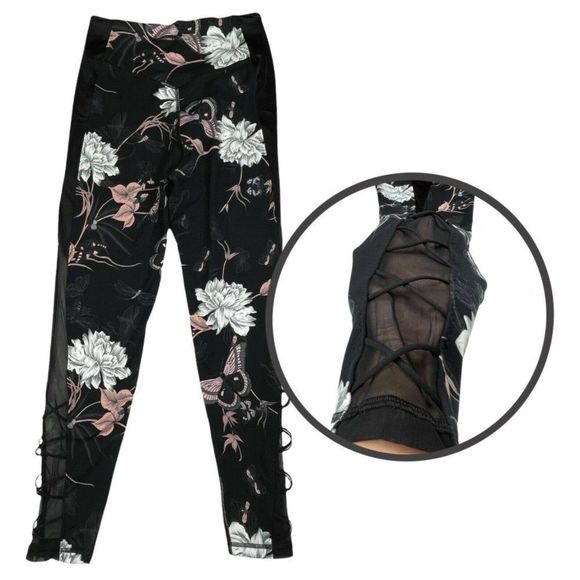 Victoria's Secret Pants - Victoria's Secret Incredible Essential Lace Up Legging Black Floral